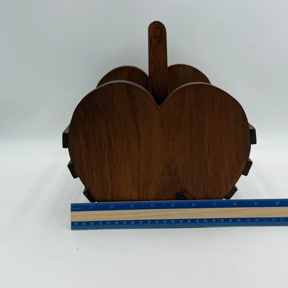 Vintage Wooden Heart Caddy Magazine Rack Rustic Farmhouse Storage Basket Brown
